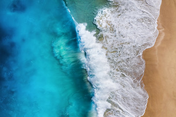 Coast as a background from top view. Turquoise water background from top view. Summer seascape from air. Nusa Penida island, Indonesia. Travel - image