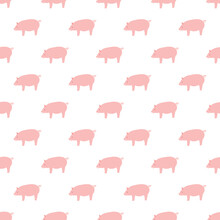 Vector Seamless Pattern With Pigs. Vector Pink Pigs..
