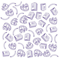 Canvas Print - pattern of books with pencils and bus transportation