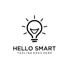 illustration lightbulb with smile face logo design