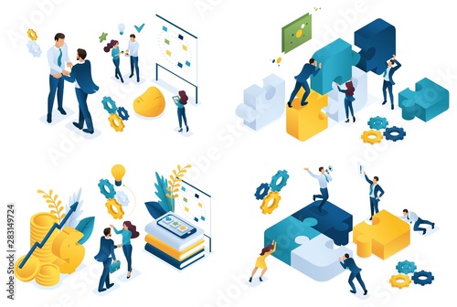 Fotomural Set isometric concept of business partnership