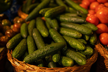 Organic fresh agricultural product at farmer market. Bio, healthy food. Vegetarian food.