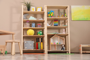 Canvas Print - Storage for toys in colorful child's room. Idea for interior design