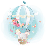Fototapeta Fototapety na ścianę do pokoju dziecięcego - Cute Animals Flying with Air Balloon