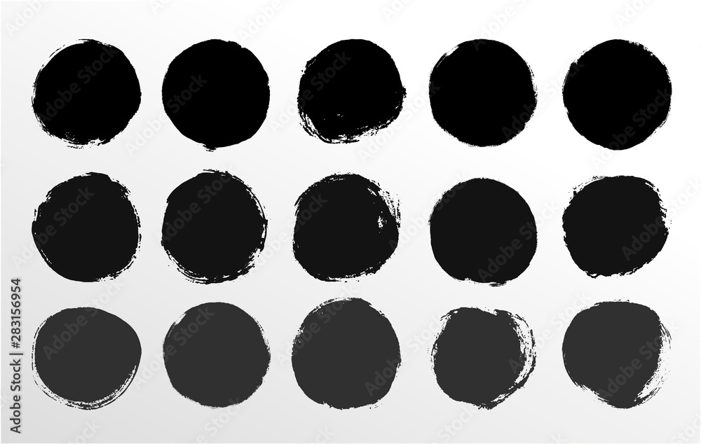 Set of round button. Hand painted ink blob. Hand drawn grunge black ...