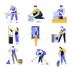 Wall Mural - Cleaning service and household isolated icons, women or housewives