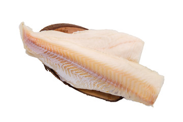 frozen fillet of cod isolated on white