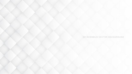 Wall Mural - 3D Vector Rhombus Blocks Conceptual Sci-Fi White Abstract Background. Three Dimensional Science Technology Tetragonal Structure Light Wallpaper. Tech Clear Blank Subtle Textured Backdrop