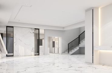 Poster - Interior living area without furniture in modern luxury style and marble decorate. 3D rendering