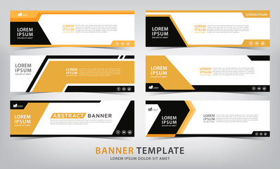 set of six abstract orange web banner templates, vector illustration