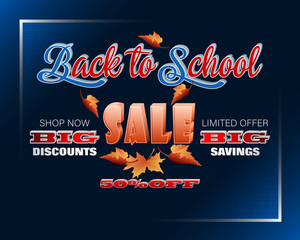 Poster - Background design with handwriting, three dimensional texts and leaf in autumn colors for sales of Back to school and commercial events