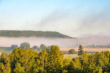 Canvas Print - Misty morning at a table mountain