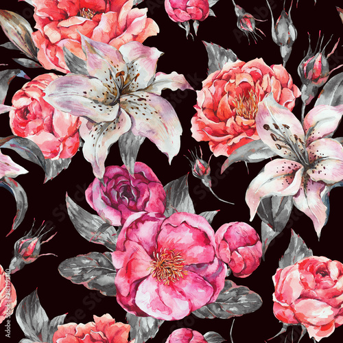 vintage-watercolor-seamless-pattern-with-blooming-flowers-roses-and-peonies-royal-lilies