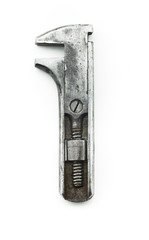 Vintage steel adjustable wrench tool on white background