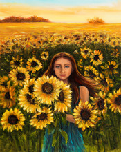 Woman And Sunflowers