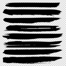 Long Smooth Brushstrokes Abstract Textured Black Isolated On Imitation Transparent Background