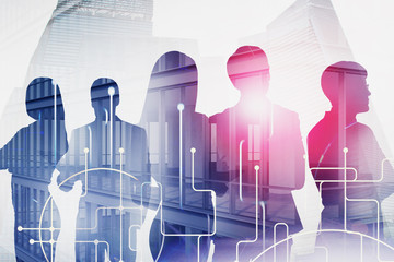 Wall Mural - Business people silhouettes and network