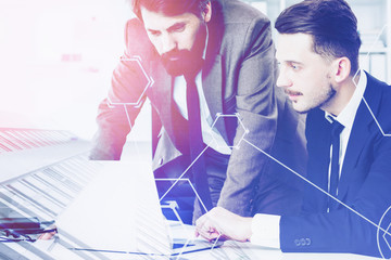 Poster - Two businessmen working with virtual interface