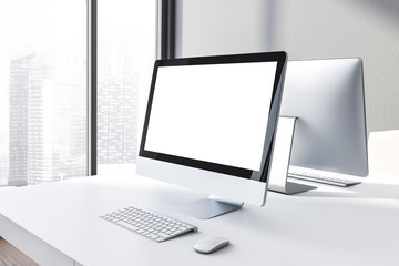 Poster - mock up computer screen on white office table