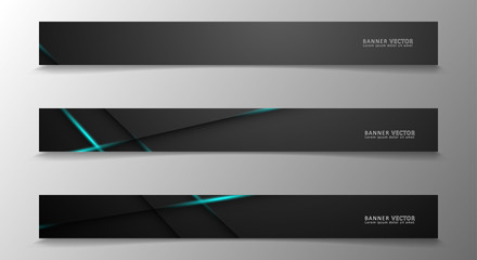 banner collection, vector background with glowing neon blue stripes in a dark room.