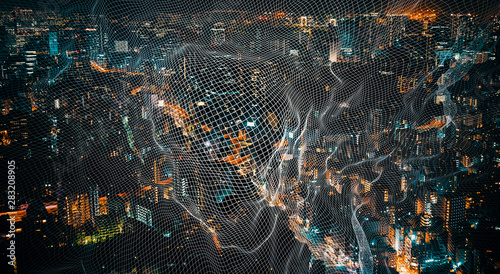 Fotografía  Network technology cityscape IoT cloud computing concept