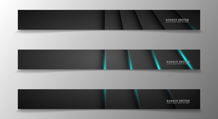 Banner collection, vector background with glowing neon blue stripes in a dark room.