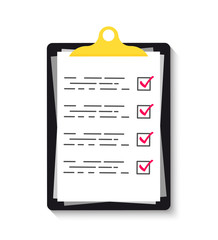 Poster - Clipboard with green ticks checkmarks. Clipboard with checklist icon for web. Checklist, complete tasks, to-do list, survey, exam concepts.