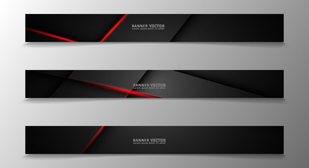 Wall Mural - banner collection, vector background with glowing neon red stripes in a dark room.