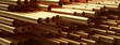 Pipes tubes copper metal, round profile, full background. 3d illustration