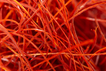 Lot of whole red chili pepper threads macro flatlay isolated