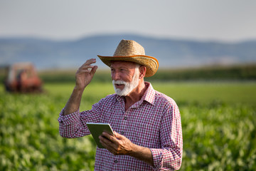 Sticker - Farmer with tablet in front of tractor in field