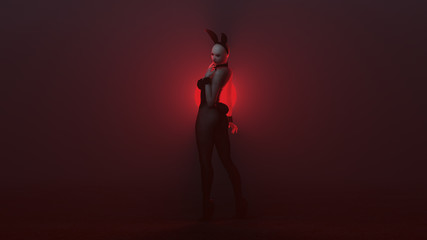 Wall Mural - Demon Vampire Bunny Girl in Black with Tights in a Red Foggy Void 3d illustration 3d render 