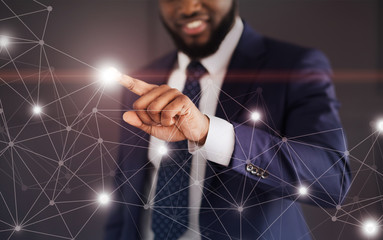 Aufkleber - Man touching network connections at lightning point