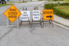 Construction Signs On Street To Direct Traffic