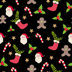  Seamless Christmas pattern Santa Papa Noel navidad christmas tree. Vector illustration. - Vector