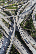 Vertical Aerial View Of Interstate 5 And Route 118 Freeway Ramps And Bridges In The San Fernando Valley Area Of Los Angeles, California.