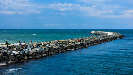 Wall Mural - Beautiful landscape with pier and sea walls at Faleza Nord coast in Constanta , Romania.