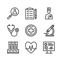 Poster - Medical exam line icons. Health checkup, medical examination, check up, screening concepts. Simple outline symbols, modern linear graphic elements collection. Vector line icons set