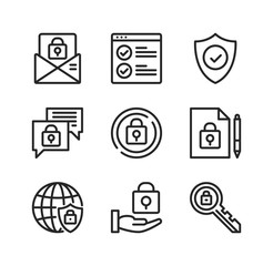 Leinwandbilder - Data security line icons. Privacy, information security, computer protection concepts. Simple outline symbols, modern linear graphic elements collection. Vector line icons set