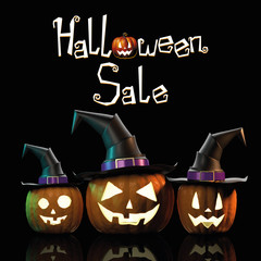 Sticker - Halloween sale - poster with pumpkins (Jack o Lanterns) wearing hats