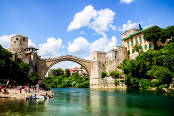 Wall Mural - The famous old bridge of Mostar in front view