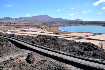 Wall Mural - Lanzarote saltworks salinas de Janubio colorful Canary Islands