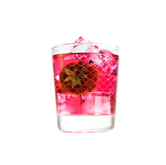 Wall Mural - Glass of strawberry cordial isolated on interesting background