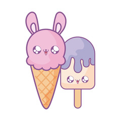 Wall Mural - set of delicious and refresh ice creams kawaii style