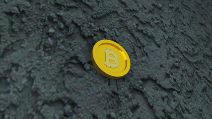 Poster - Bit coin is on concrete surface, it is symbol of electronic virtual money and mining cryptocurrency concept, 3d rendering