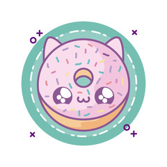 Sticker - delicious donut with face cat kawaii style