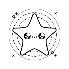 Sticker - cute star kawaii style in frame circular icon