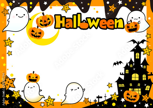ハロウィン Halloween 可愛いおばけたちの楽しいハロウィンパーティフレーム飾り枠 Vector De Stock Adobe Stock