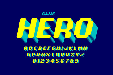 Aufkleber - retro computer game style font design, alphabet letters and numbers