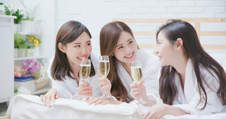 Sticker - asian women friend have champagne